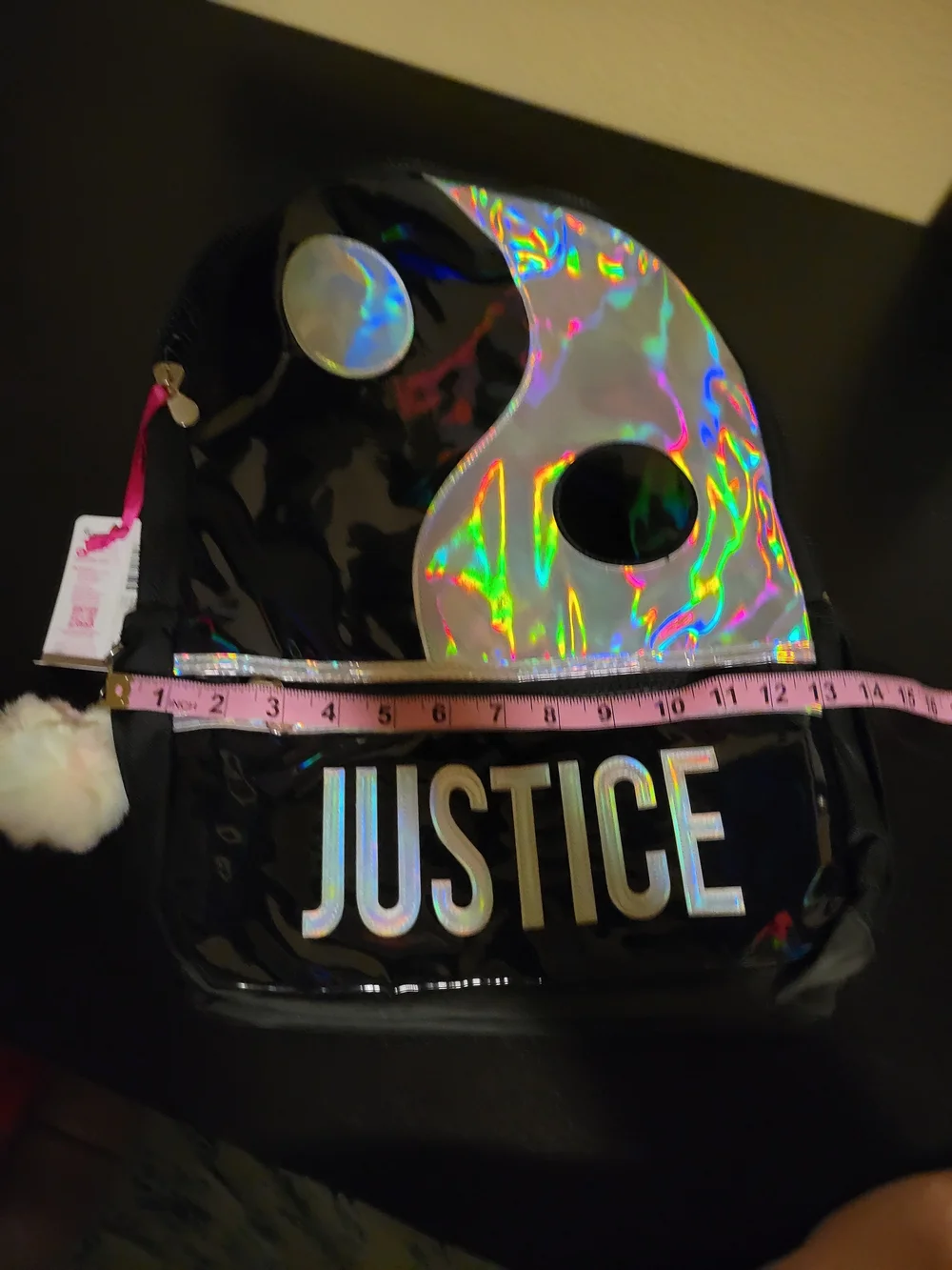 NEW Justice Girls Black &  Iridescent Backpack Padded Interior NWT Holographic